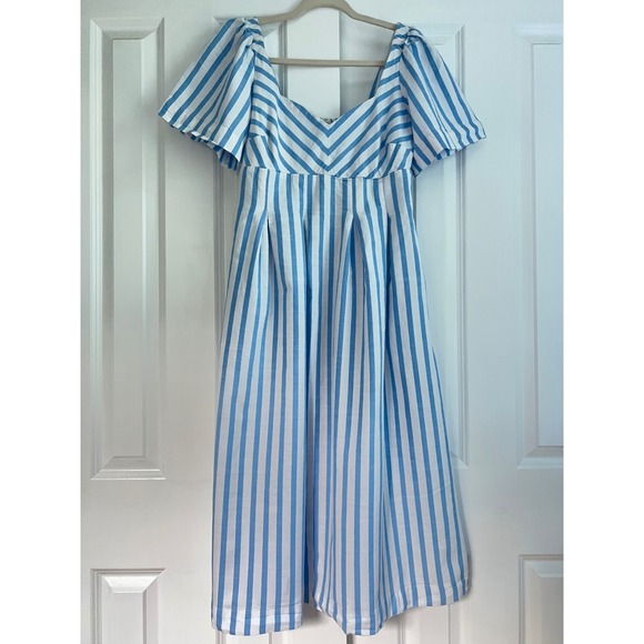 a new day Dresses & Skirts - A New Day Blue White Striped Sweetheart Neck Cotton Cottage Midi Dress Size 10